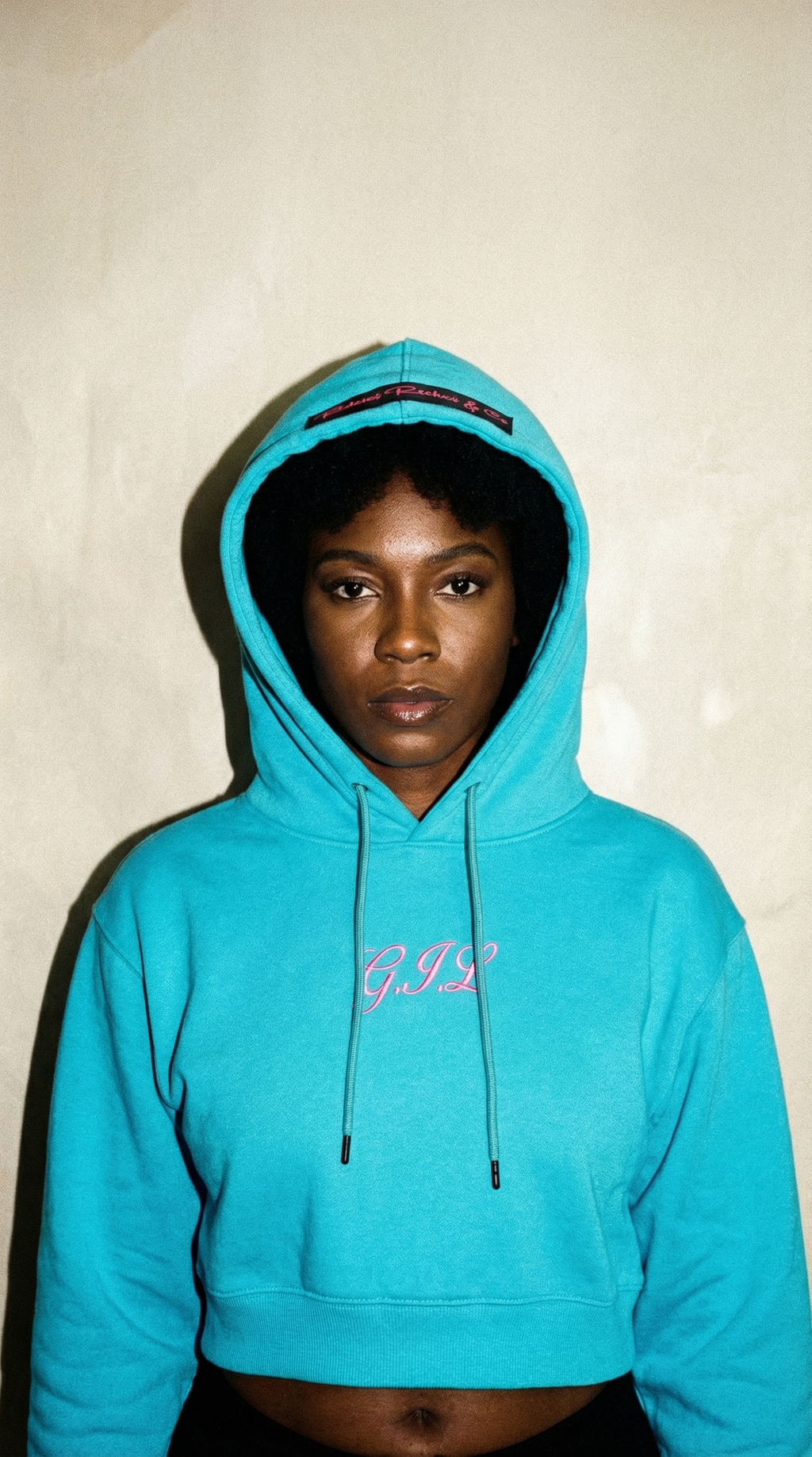 G.I.L. “God is Love” Crop Top Hoodie– Teal & Pink Edition