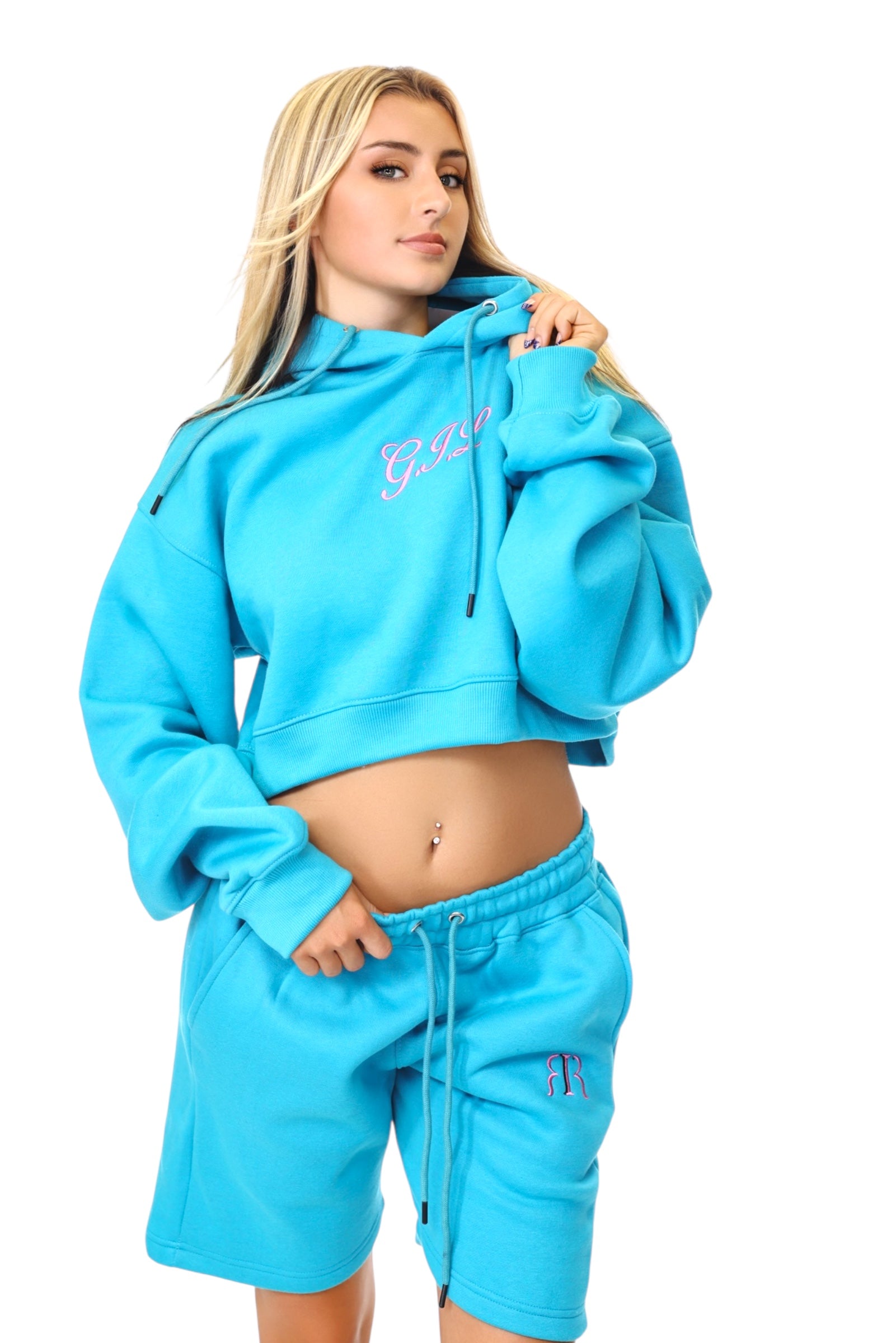 G.I.L. “God is Love” Fleece Shorts – Teal & Pink