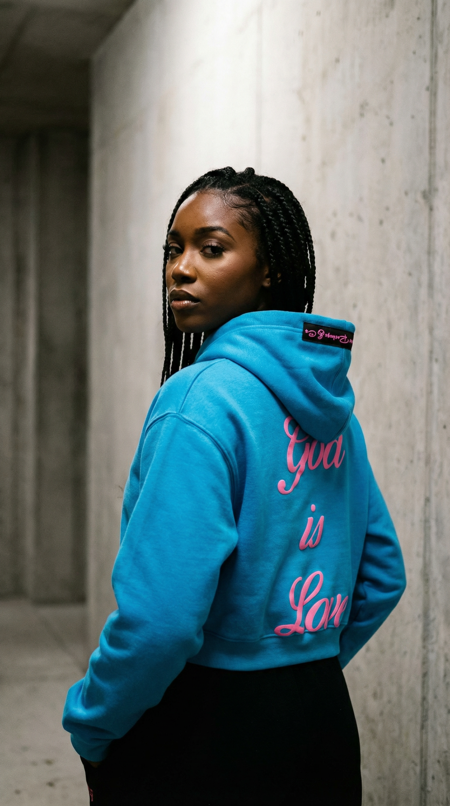 G.I.L. “God is Love” Crop Top Hoodie– Teal & Pink Edition