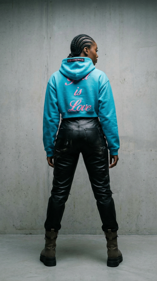 G.I.L. “God is Love” Crop Top Hoodie– Teal & Pink Edition