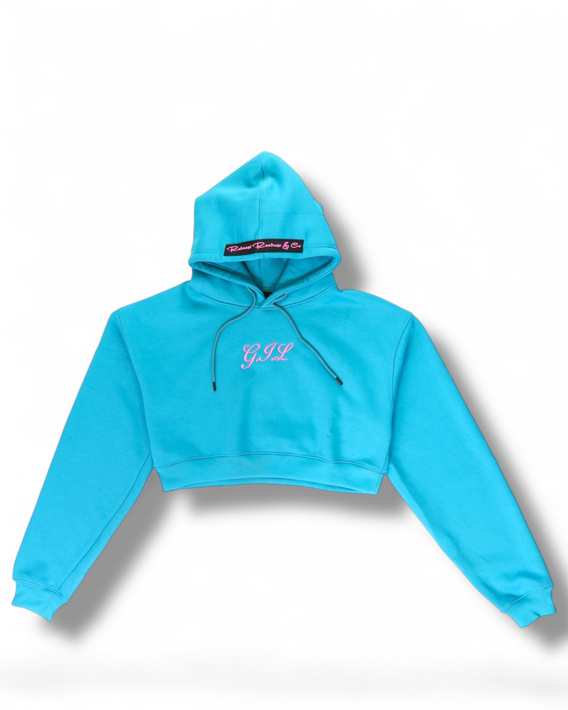 G.I.L. “God is Love” Crop Top Hoodie– Teal & Pink Edition