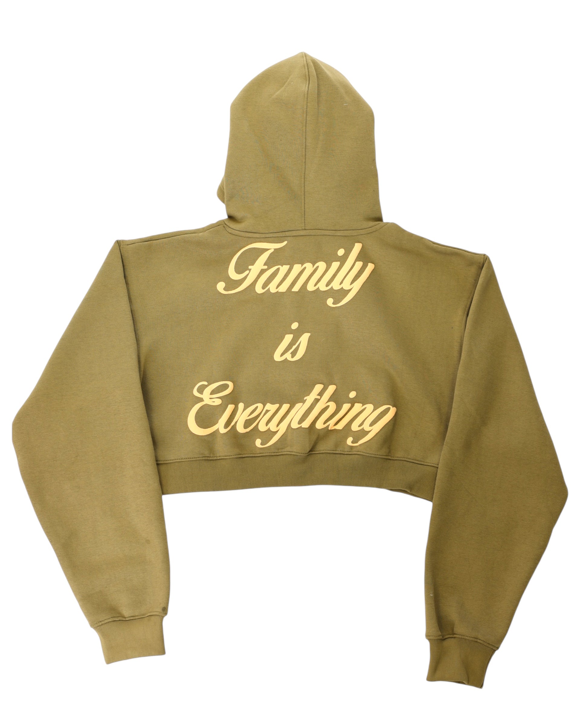 Oversized “Family Is Everything” Cropped Hoodie – Olive
