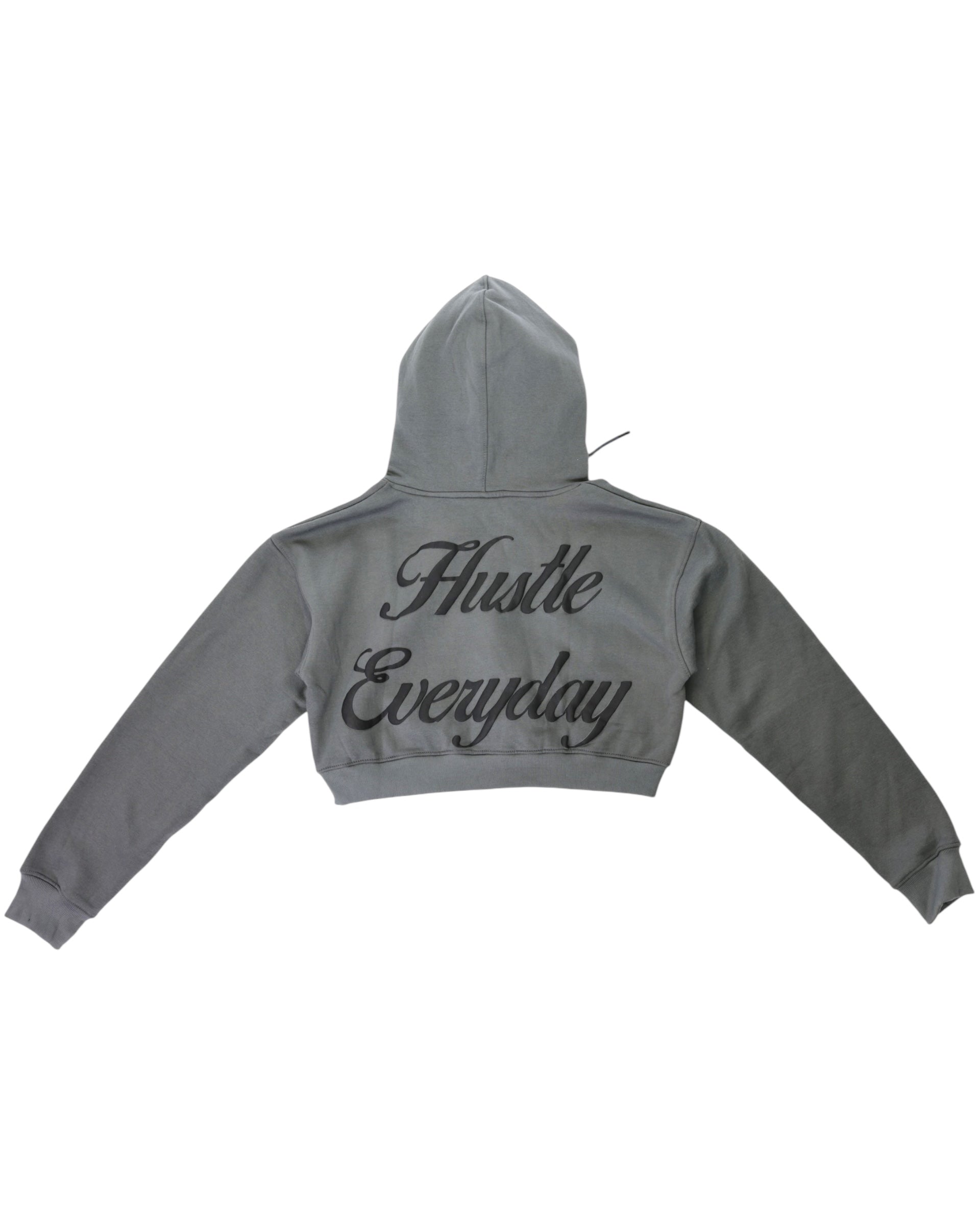 “Hustle Everyday” Cropped Hoodie – Charcoal Grey